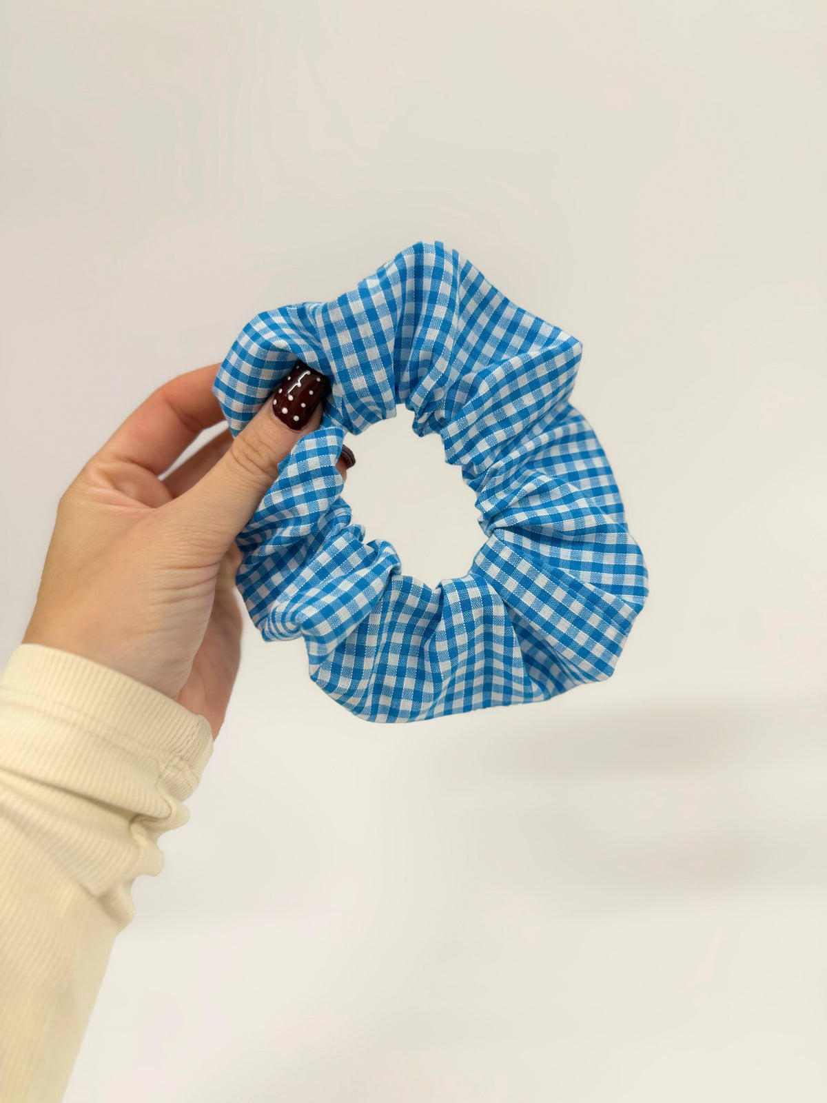 Turquoise Blue Gingham Large Scrunchie