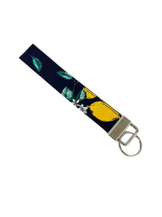 Navy Lemon Keychain Wristlet