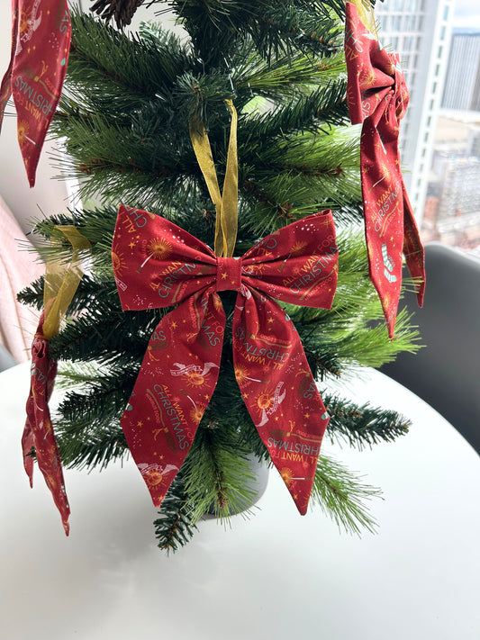 Wizard Broomstick Red Christmas Tree Bow