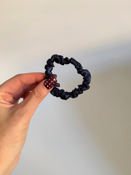 Navy Blue Satin Skinny Scrunchie