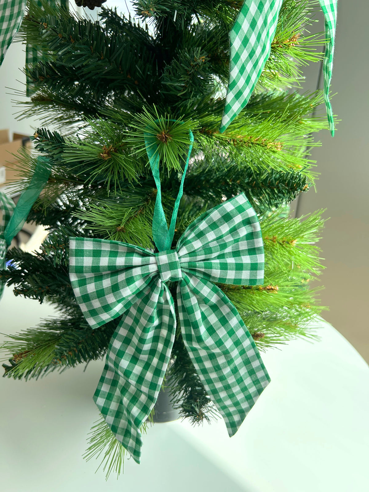 Green Gingham Christmas Tree Bow
