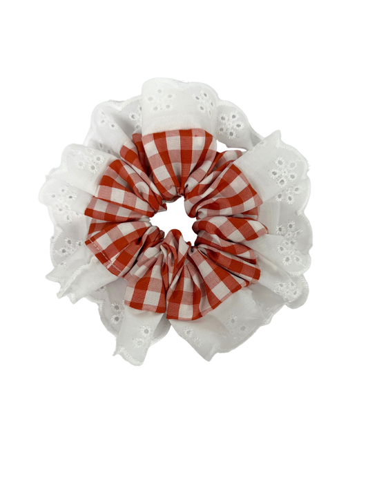 Burnt Orange Gingham Oversized Ruffle Scrunchie