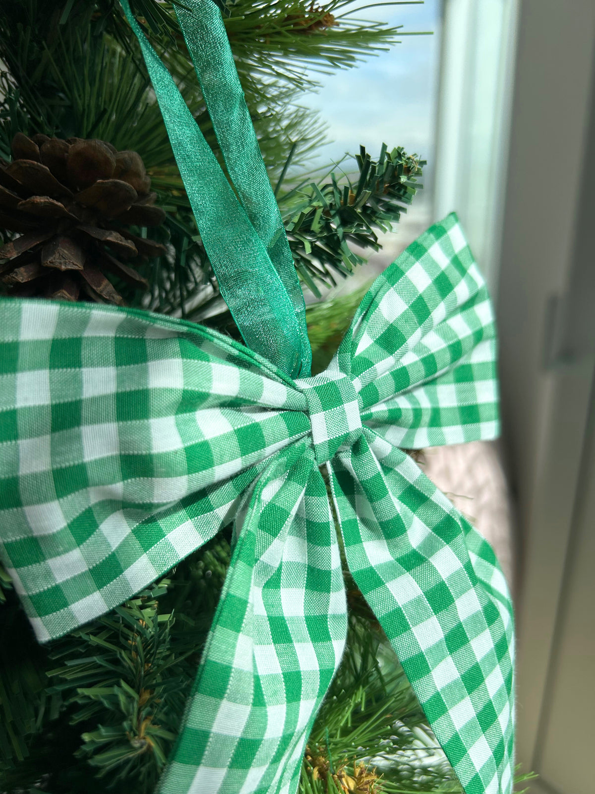 Green Gingham Christmas Tree Bow
