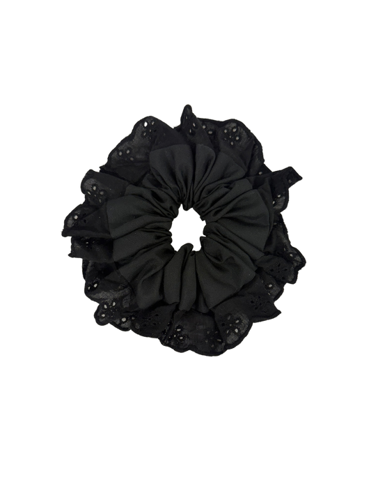 Black Oversized Ruffle Scrunchie