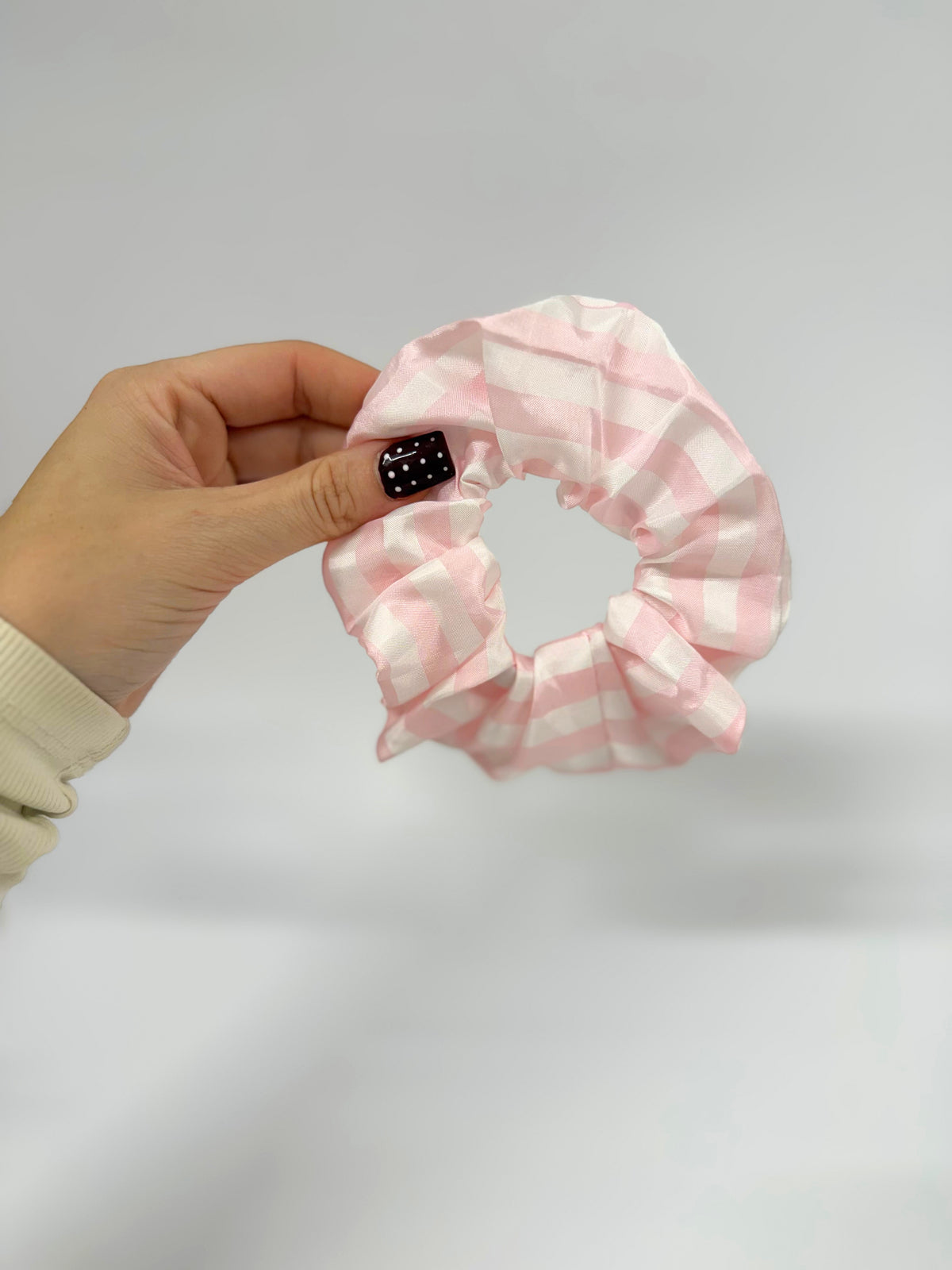 Pink & White Striped SatinLarge Scrunchie