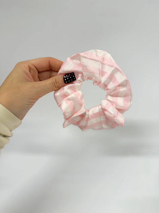 Pink & White Striped SatinLarge Scrunchie