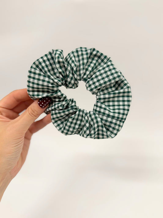 Dark Green Gingham Large Scrunchie