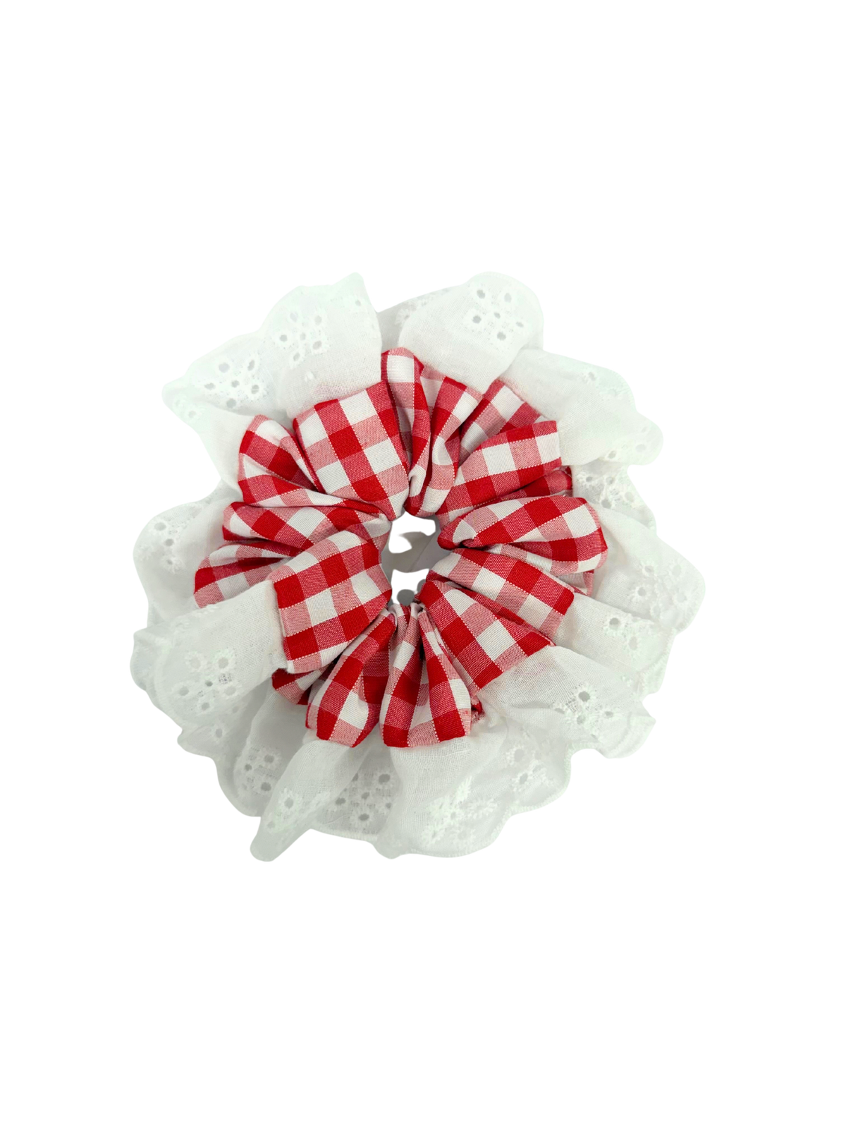 Red Gingham Oversized Ruffle Scrunchie