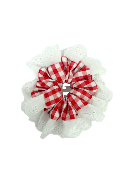 Red Gingham Oversized Ruffle Scrunchie