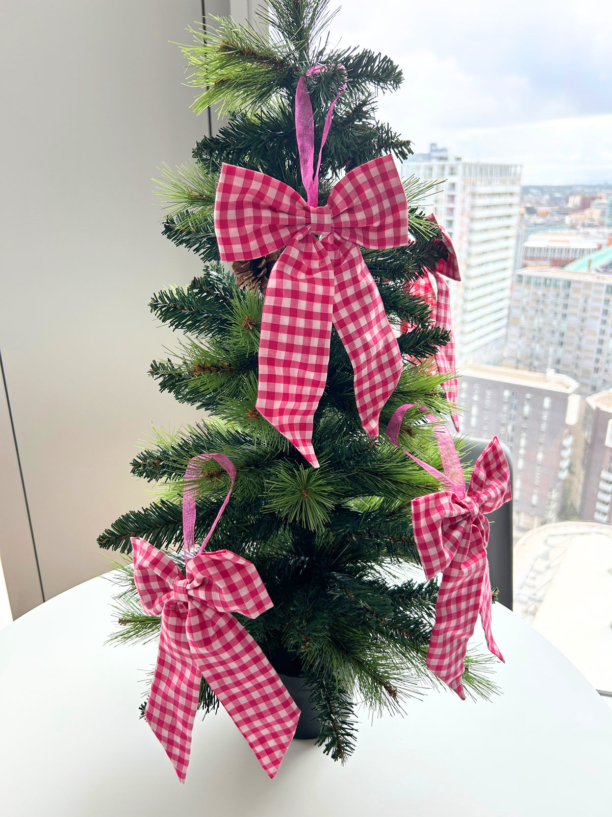 Hot Pink Gingham Bow Christmas Tree Bauble