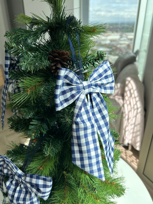 Navy Blue Gingham Christmas Tree Bow