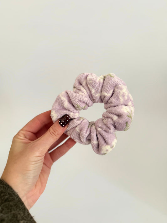 Purple Floral Bow Towel Scrunchie
