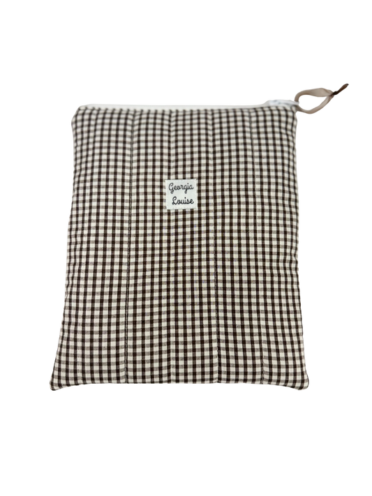 Brown Gingham Book Sleeve with Zipper