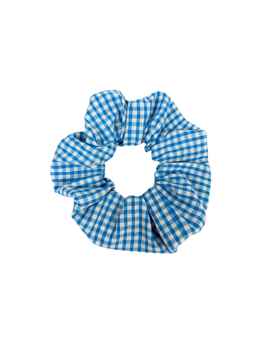 Turquoise Blue Gingham Large Scrunchie