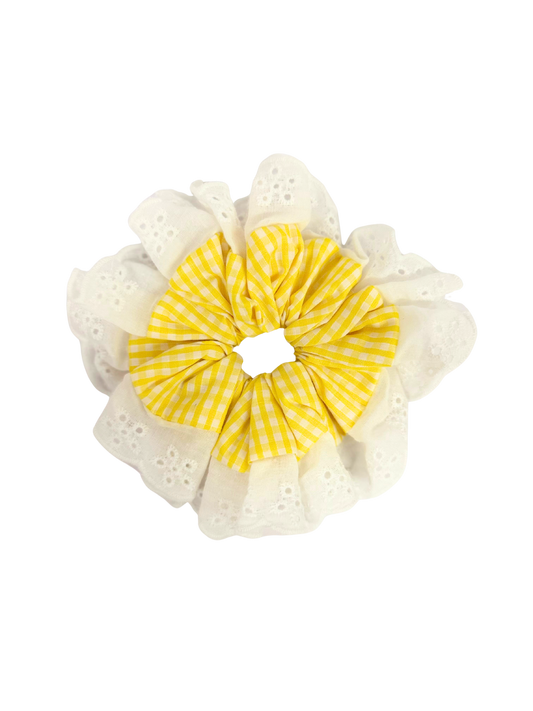 Yellow Gingham Oversized Ruffle Scrunchie