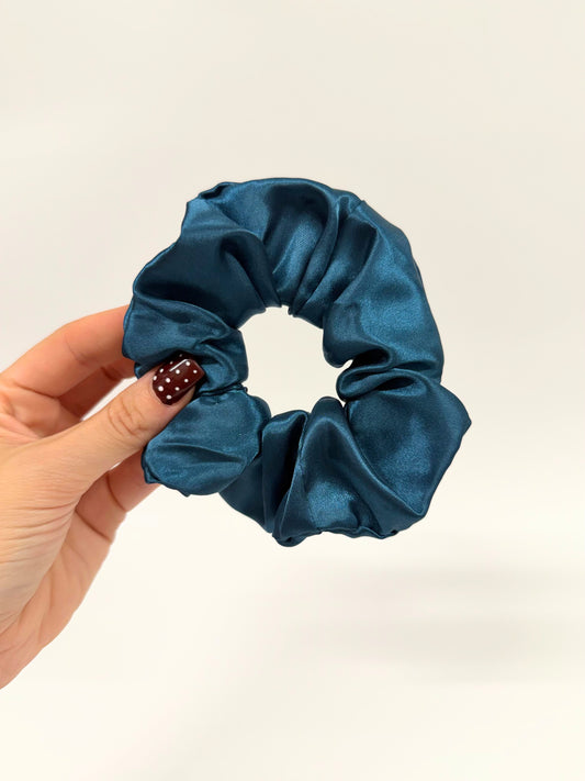 Teal Blue Satin Hair Scrunchie