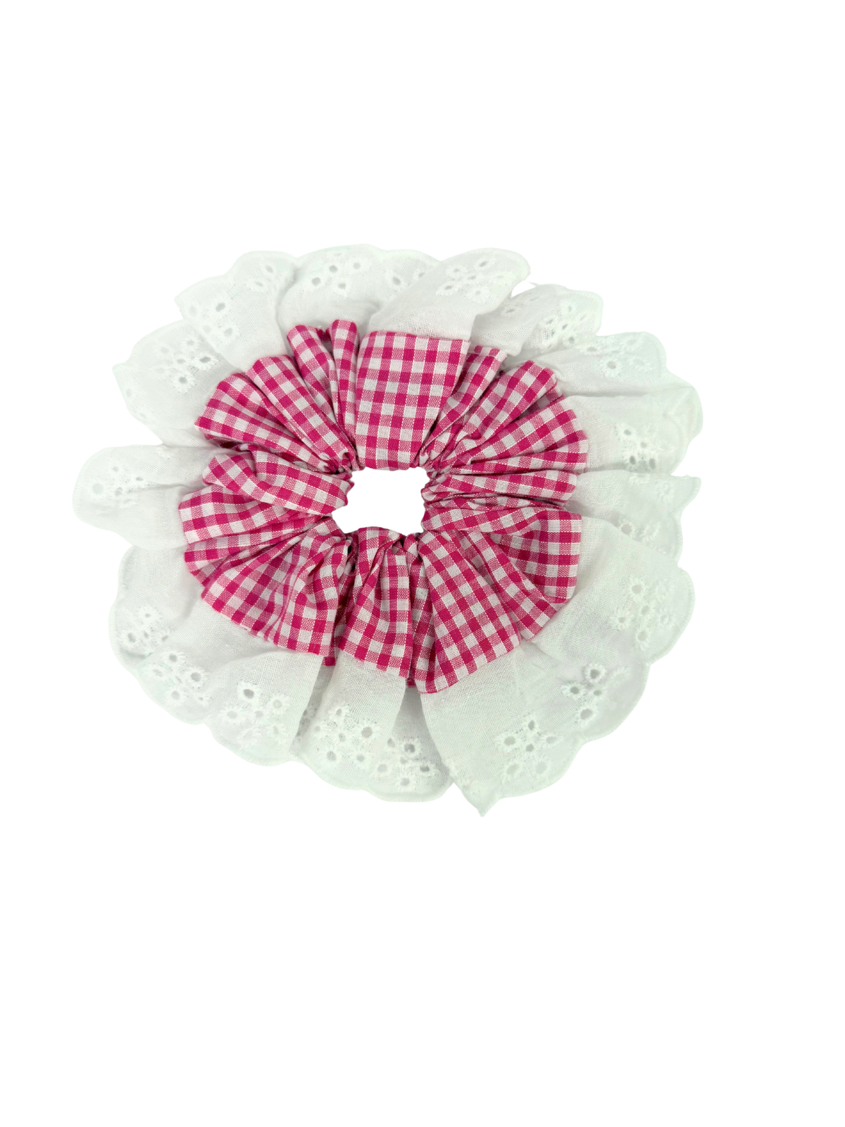 Dark Pink Gingham Oversized Ruffle Scrunchie