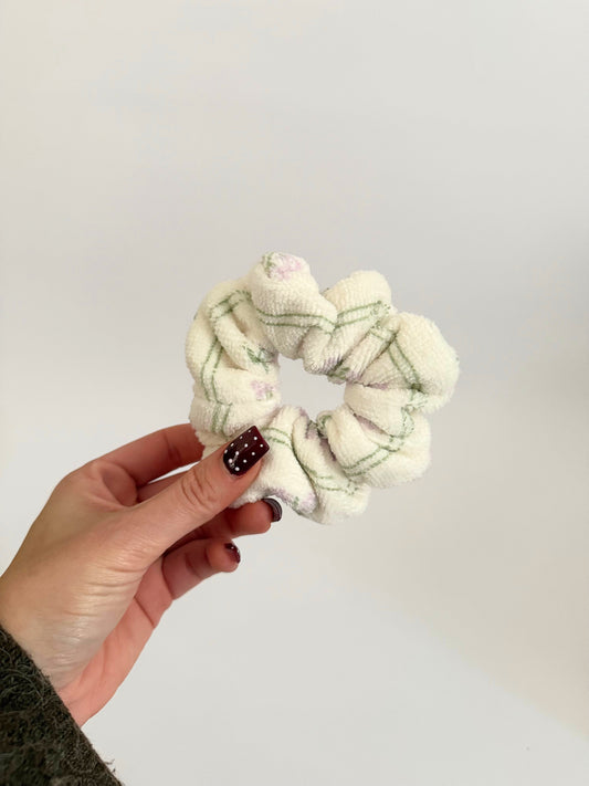 Cream Striped Floral Towel Scrunchie