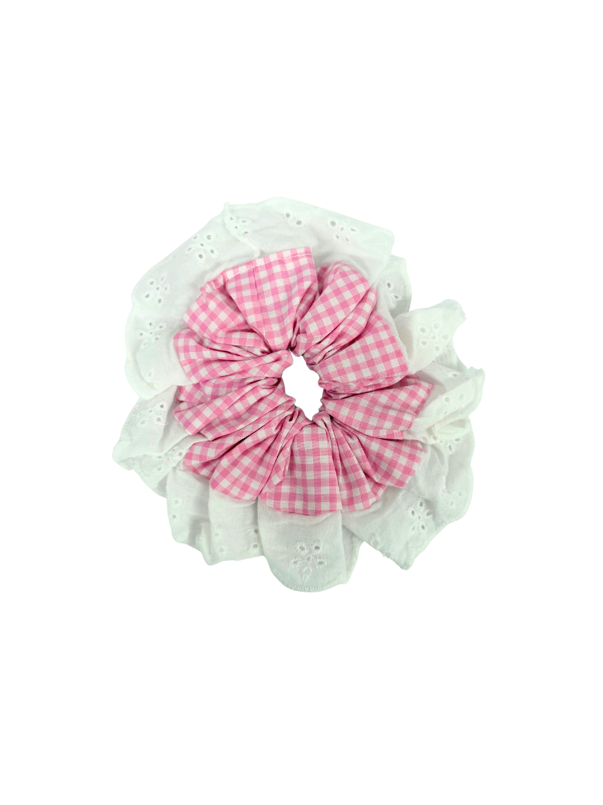 Pink Gingham Oversized Ruffle Scrunchie