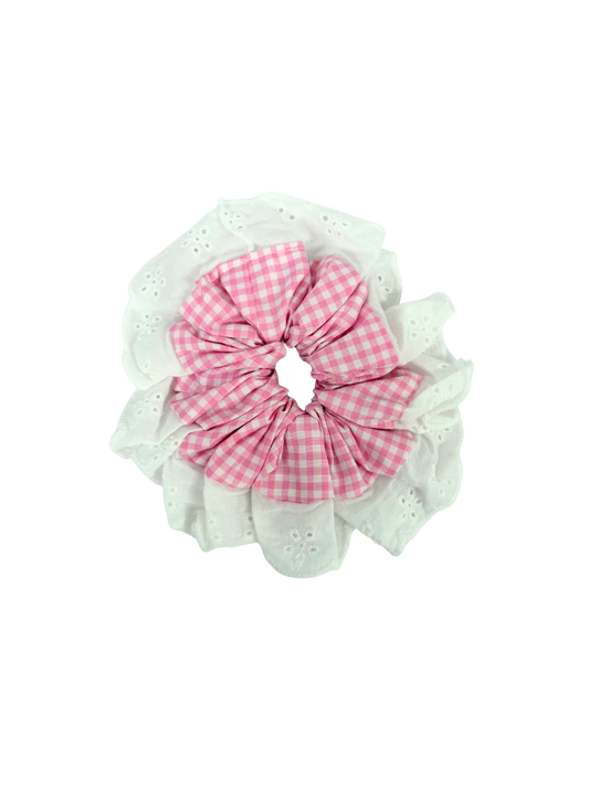 Pink Gingham Oversized Ruffle Scrunchie