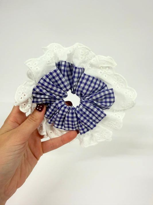 Dark Purple Gingham Oversized Ruffle Scrunchie