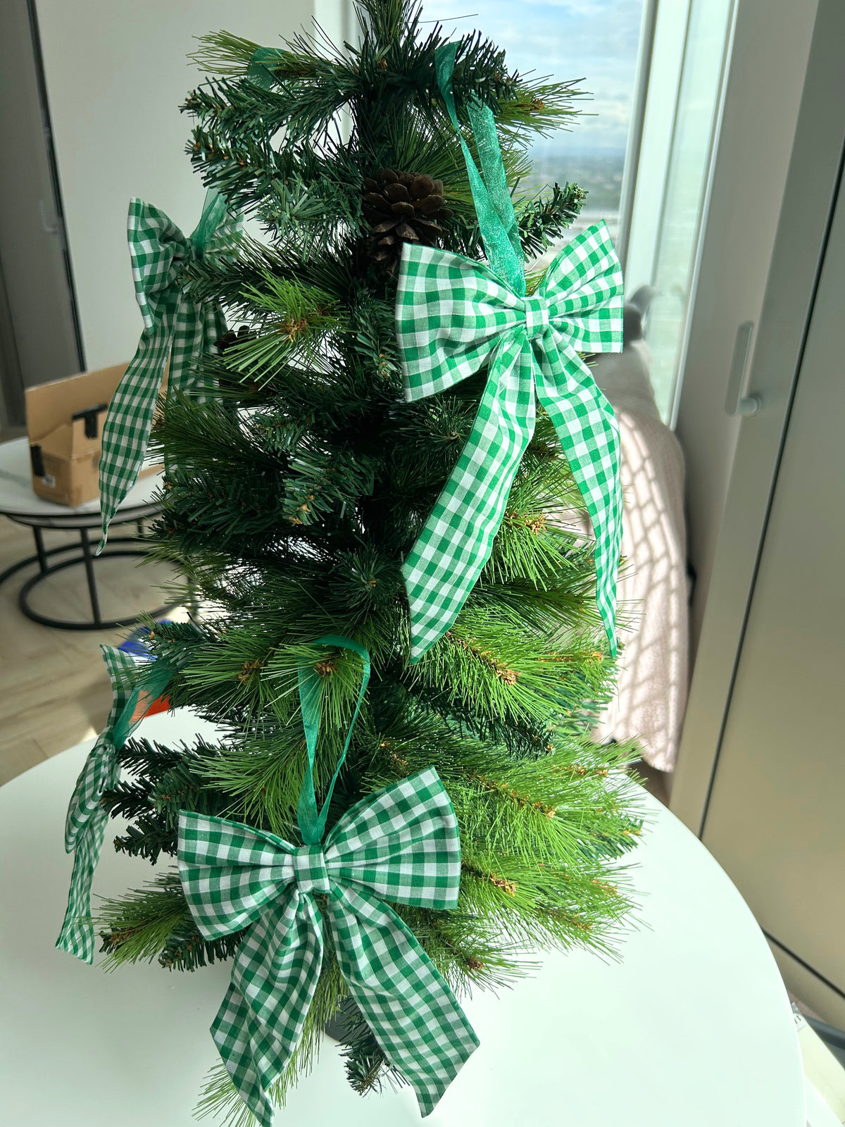 Green Gingham Christmas Tree Bow