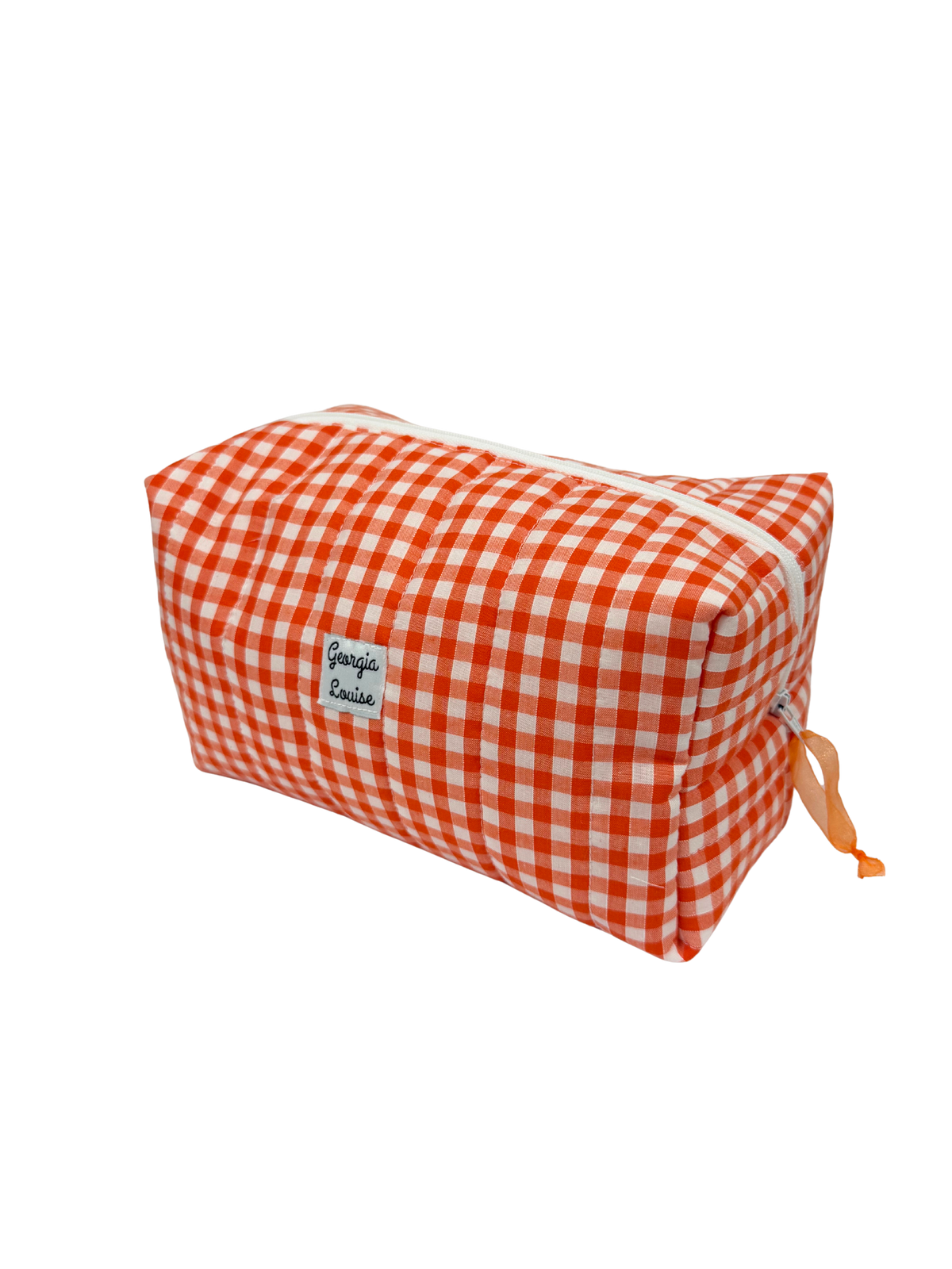 Orange Gingham Large Makeup Bag