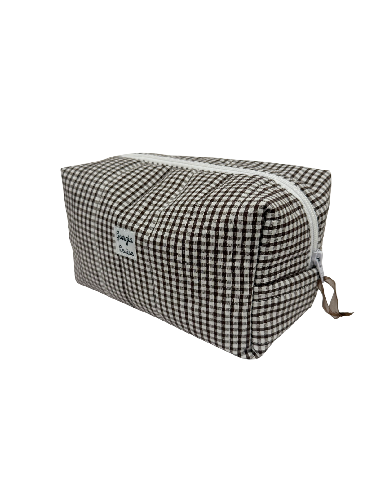 Brown Gingham Large Makeup Bag