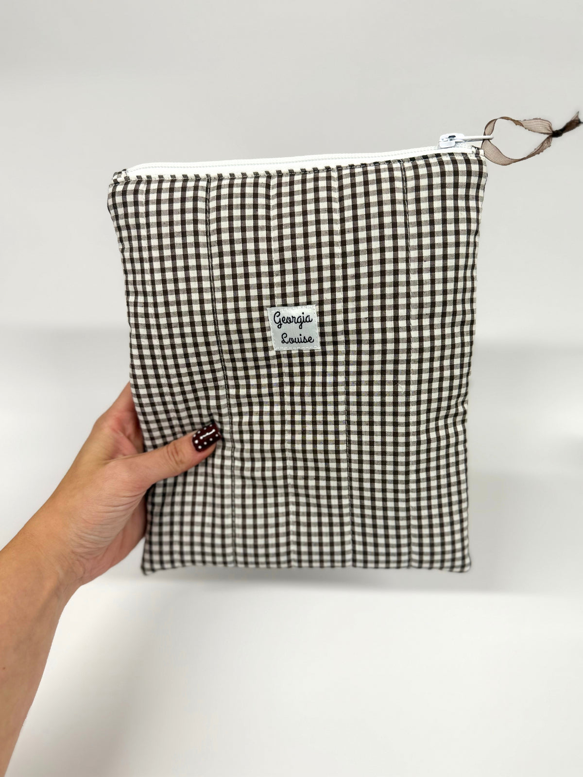 Brown Gingham Book Sleeve with Zipper
