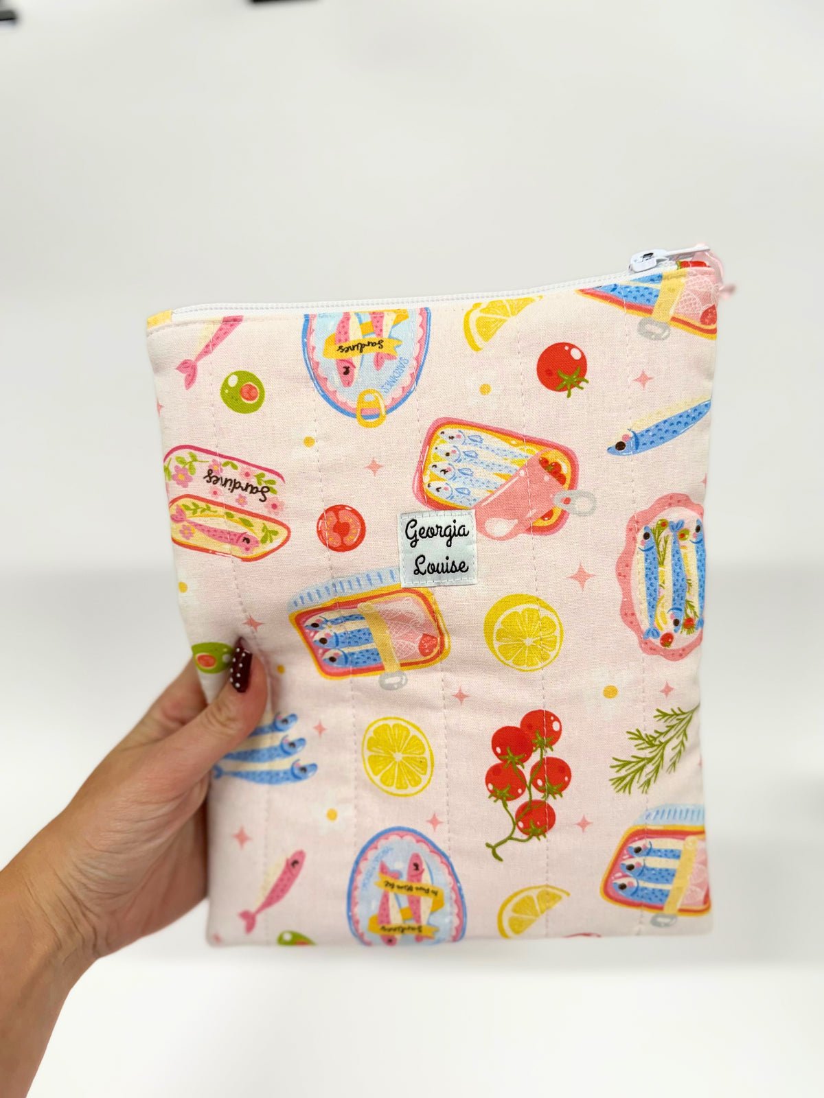 Pink Sardine Book Sleeve with Zipper