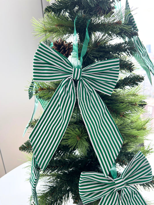 Green Striped Candy Cane Style Christmas Tree Bow