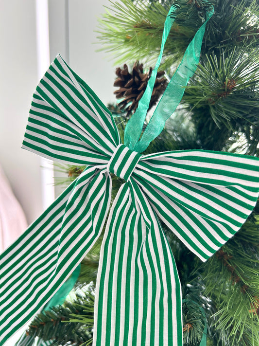 Green Striped Candy Cane Style Christmas Tree Bow