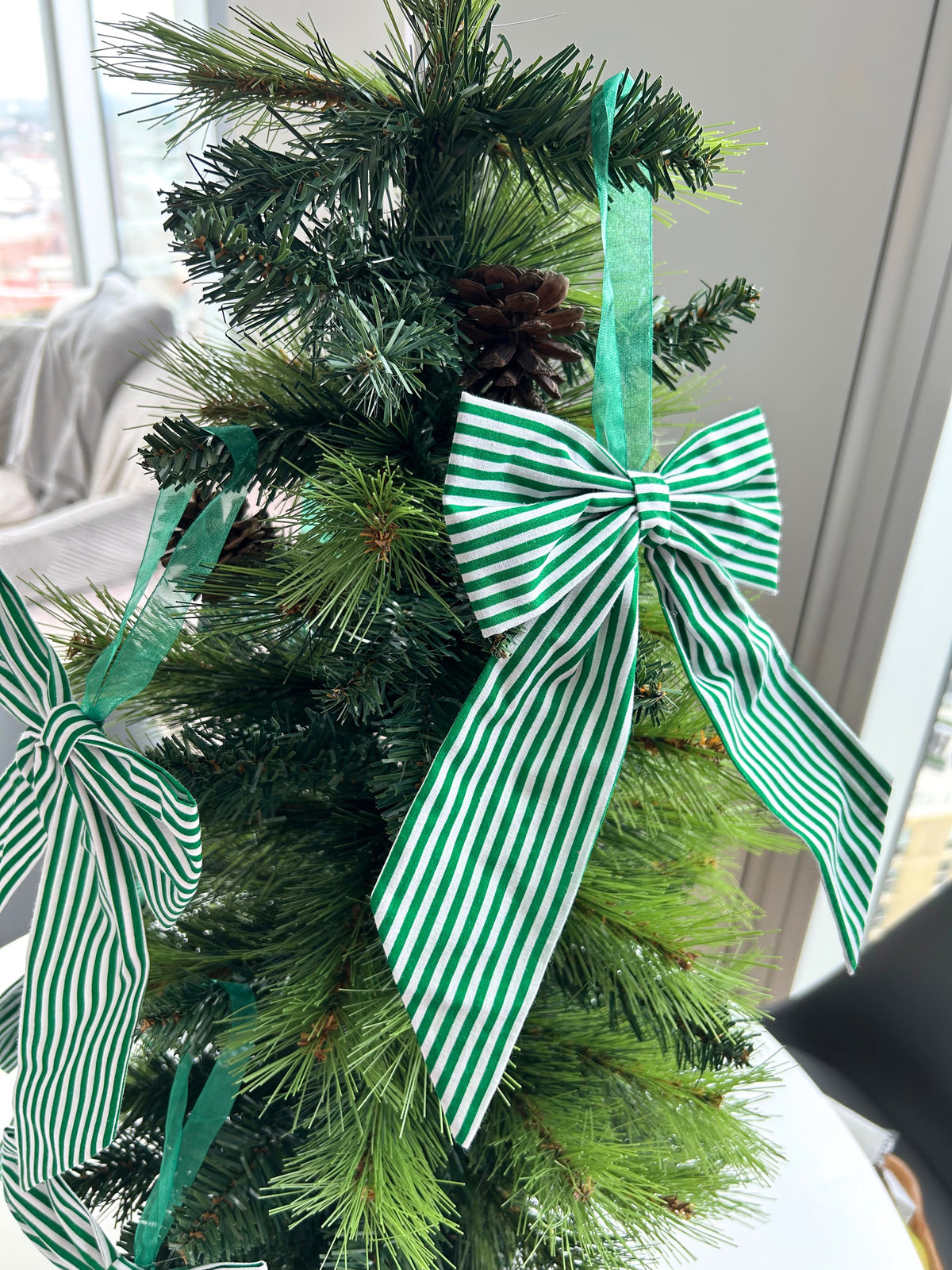Red Striped Candy Cane Style Christmas Tree Bow