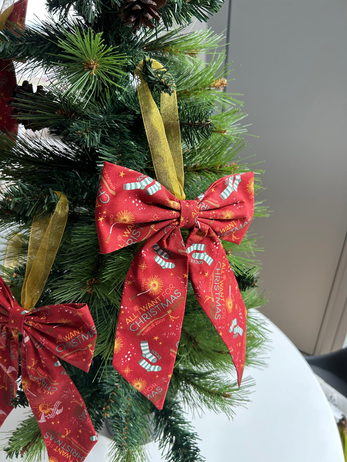 Wizard Broomstick Red Christmas Tree Bow