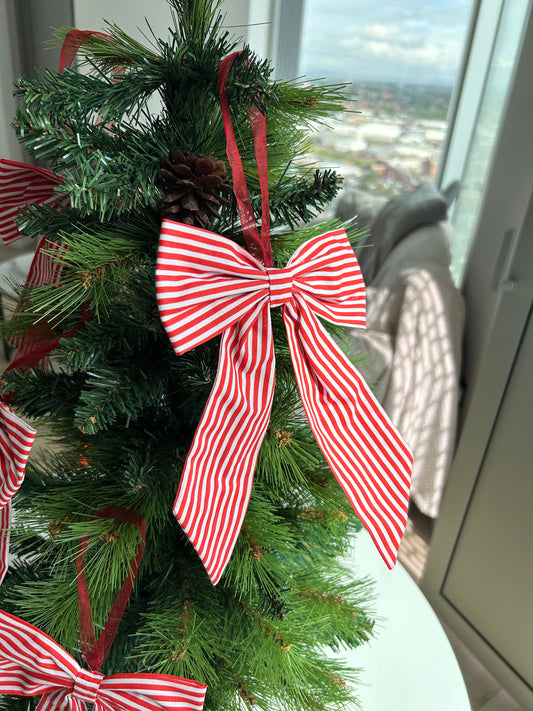 Red Striped Candy Cane Style Christmas Tree Bow