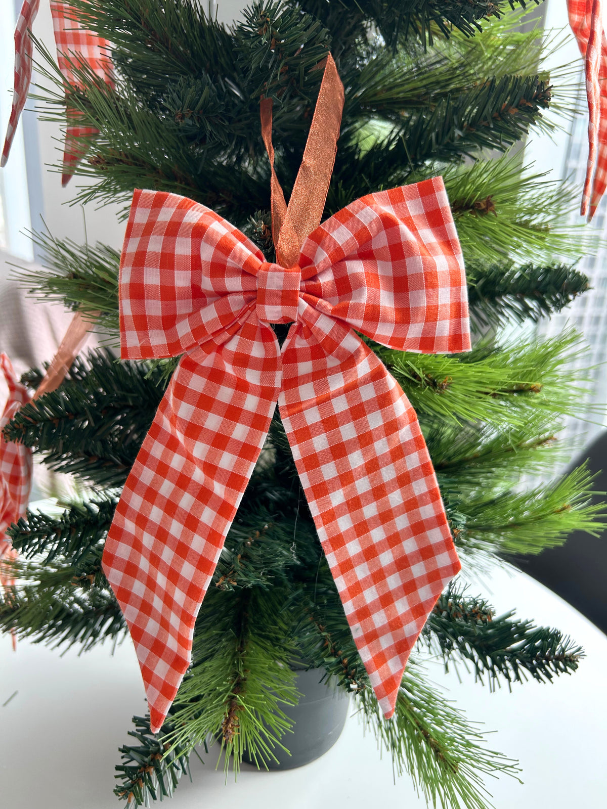 Orange Gingham Christmas Tree Bow