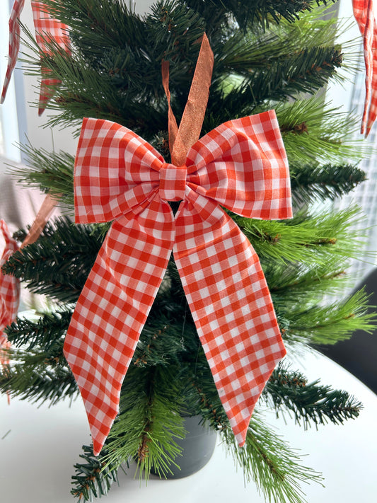 Orange Gingham Christmas Tree Bow