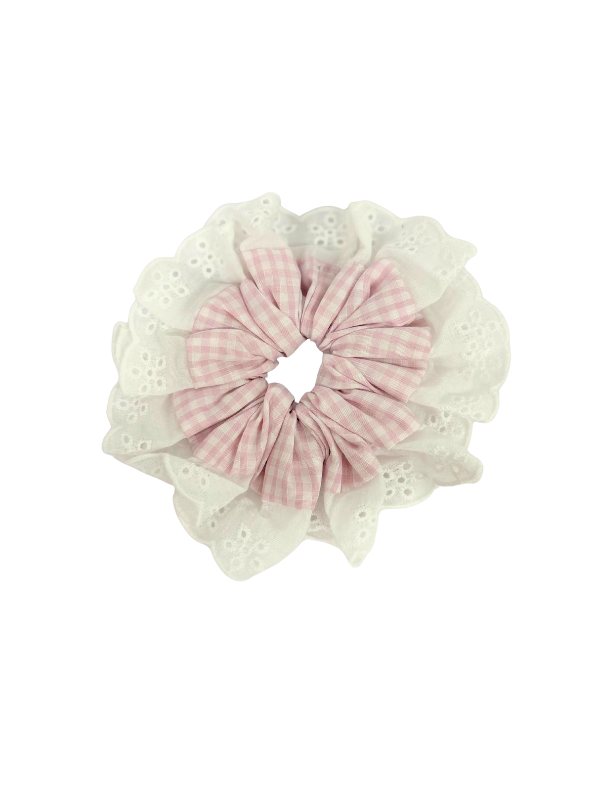 Baby Pink Gingham Oversized Ruffle Scrunchie