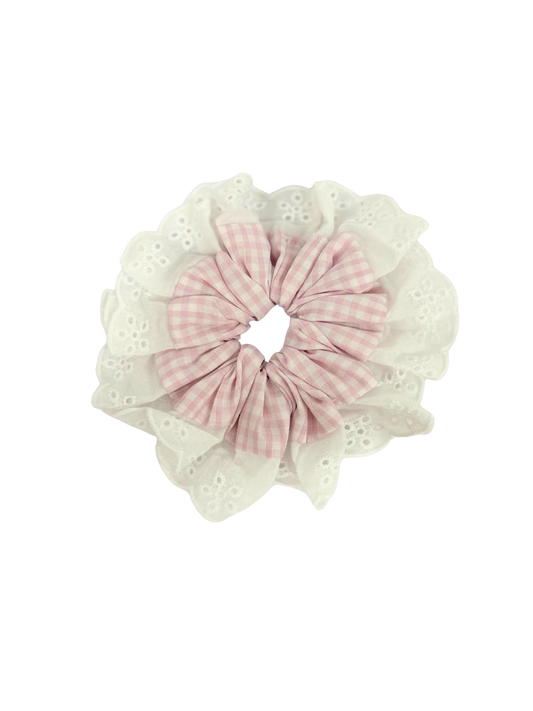 Baby Pink Gingham Oversized Ruffle Scrunchie