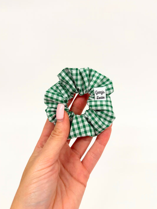 Green Gingham School Small Scrunchie