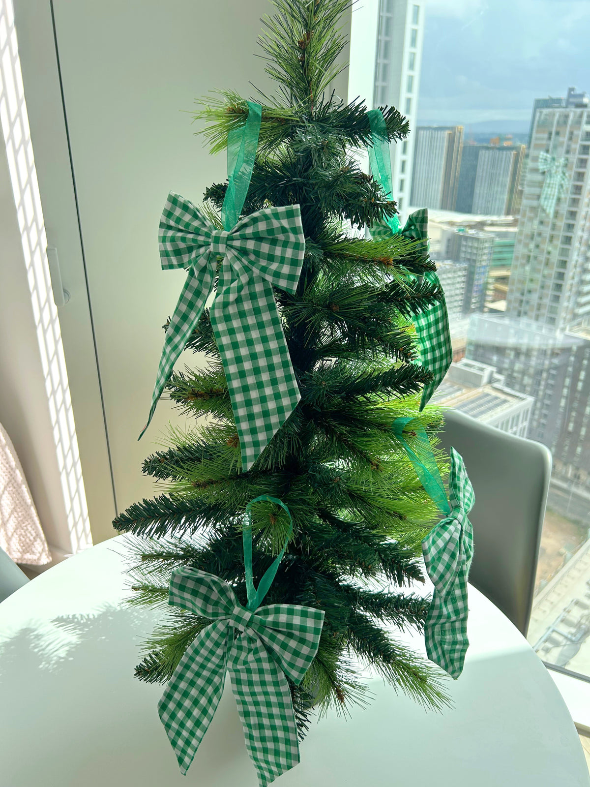 Green Gingham Christmas Tree Bow