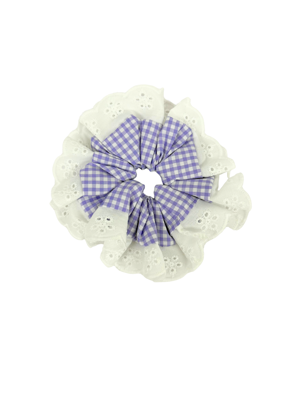 Lilac Gingham Oversized Ruffle Scrunchie