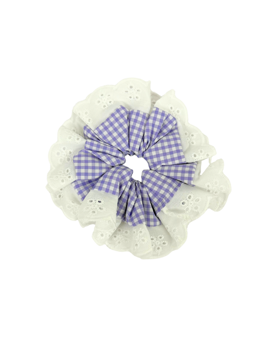 Lilac Gingham Oversized Ruffle Scrunchie