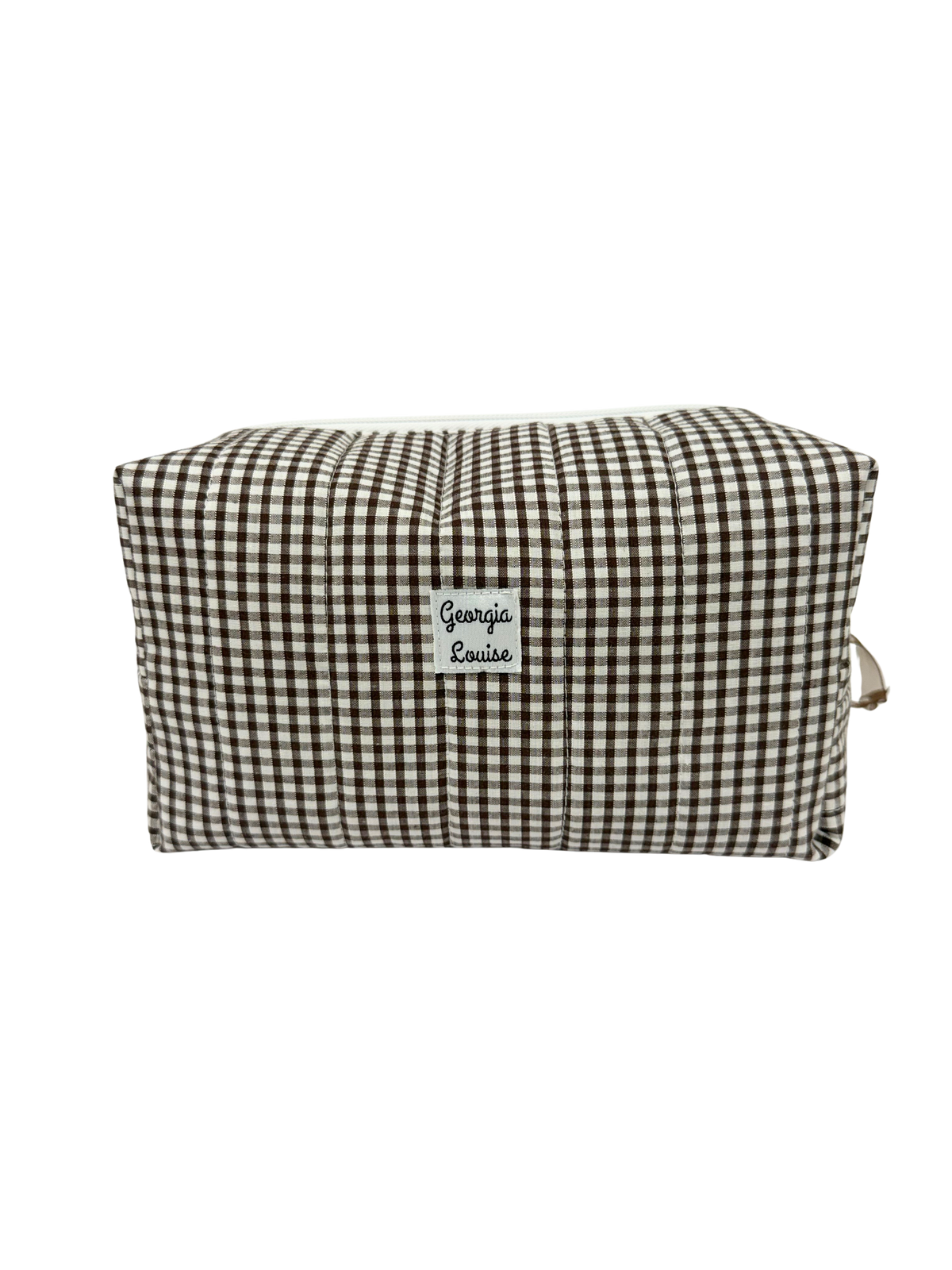 Brown Gingham Large Makeup Bag