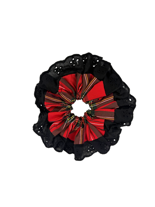 Red Tartan Oversized Ruffle Scrunchie