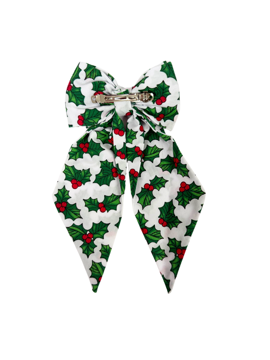White Holly Christmas Hair Bow