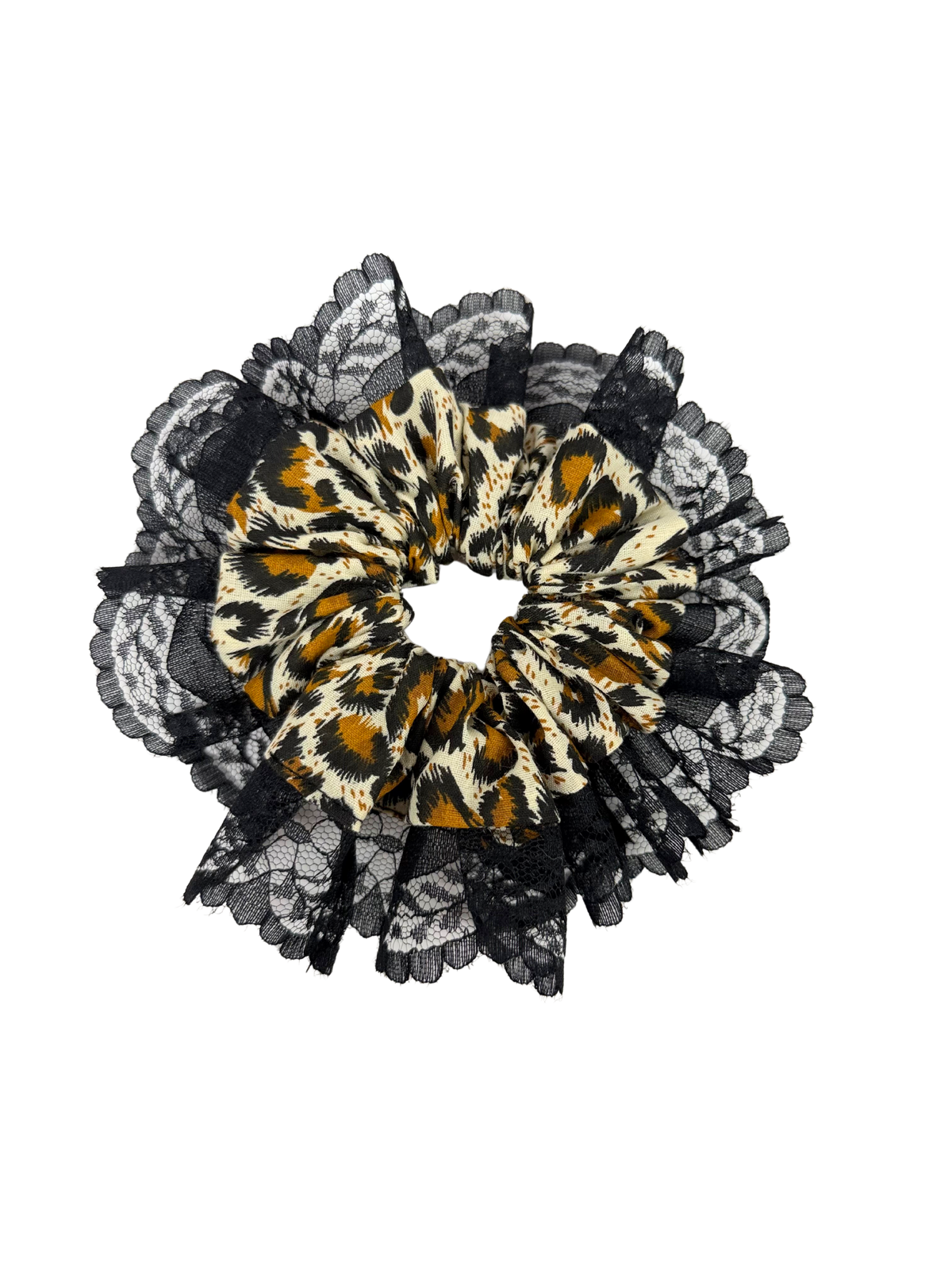 Black Lace Cheetah Oversized Ruffle Scrunchie