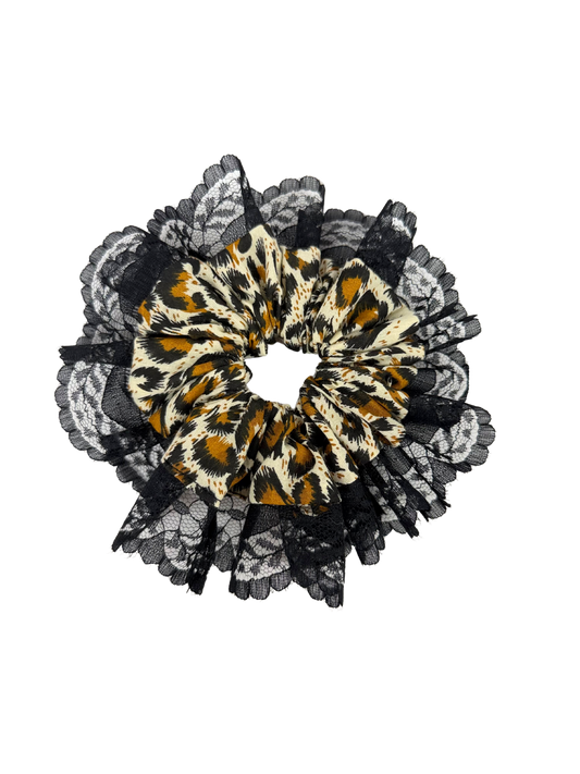 Black Lace Cheetah Oversized Ruffle Scrunchie