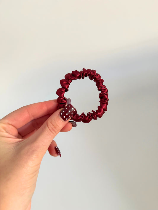 Burgundy Red Satin Skinny Scrunchie