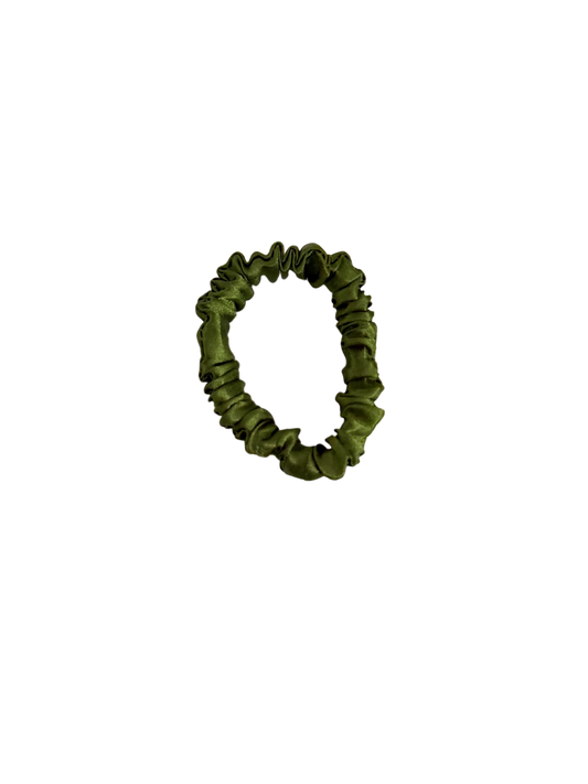Olive Green Satin Skinny Scrunchie